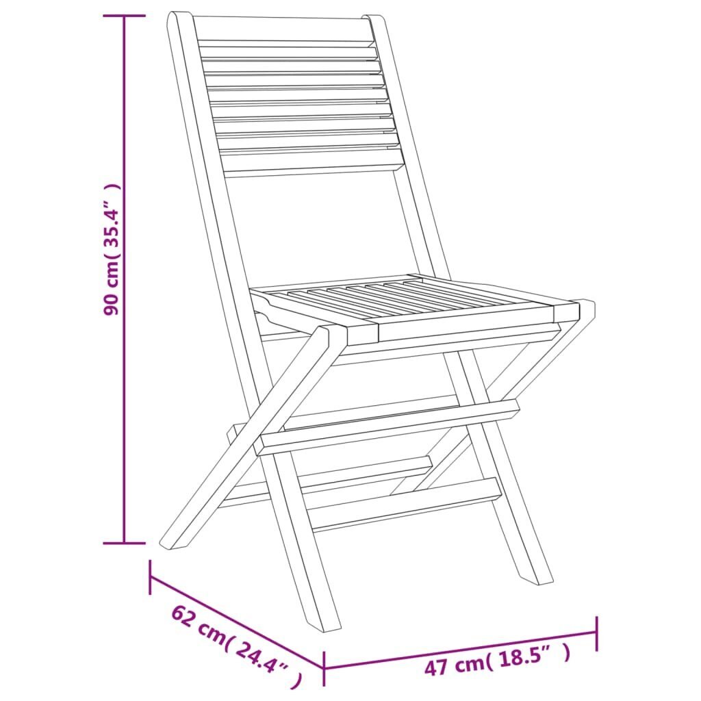 vidaXL Kokoontaitettavat puutarhatuolit 8 kpl 47x62x90 cm täysi tiikki hinta ja tiedot | Puutarhatuolit | hobbyhall.fi