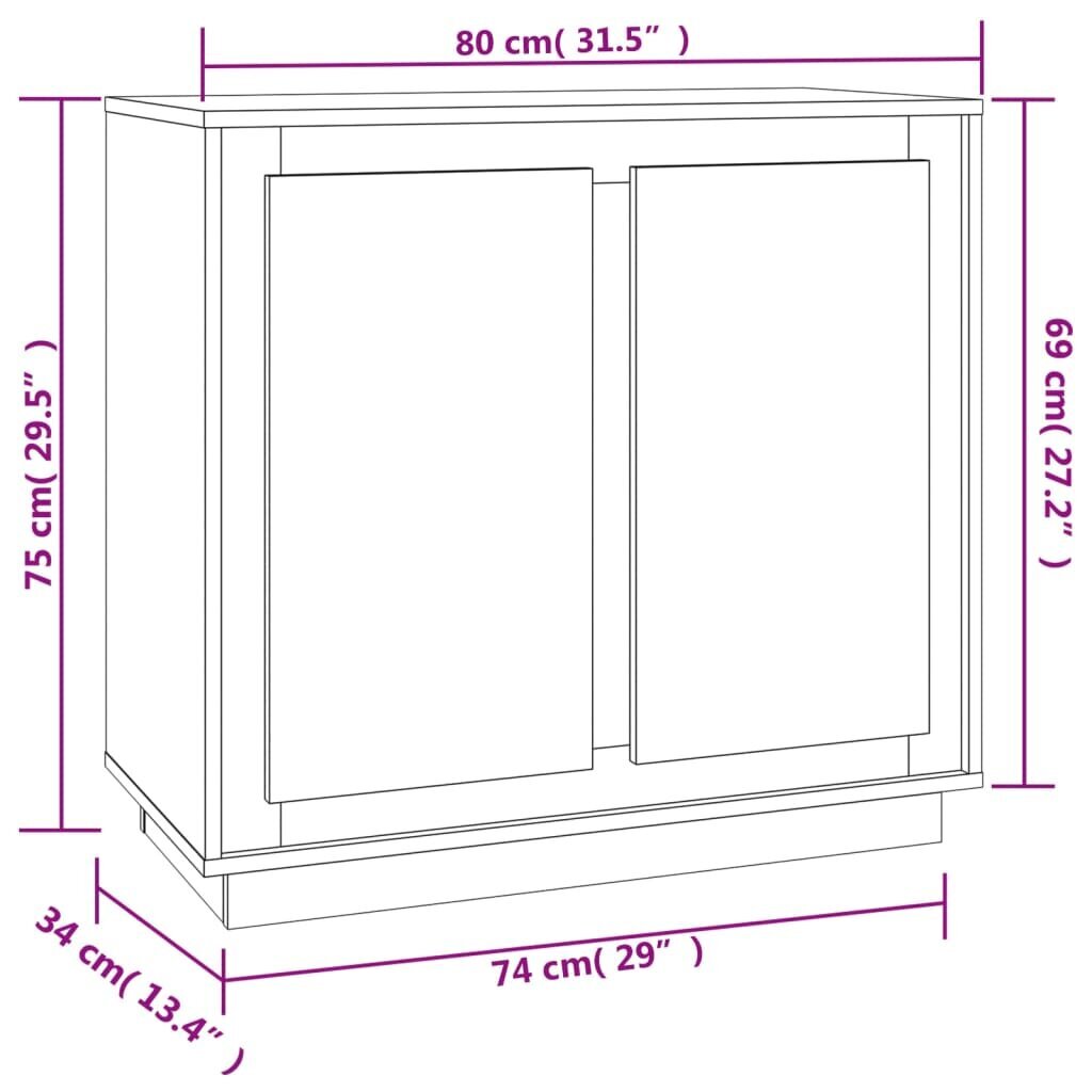 vidaXL Senkki korkeakiilto valkoinen 80x34x75 cm tekninen puu hinta ja tiedot | Olohuoneen kaapit ja lipastot | hobbyhall.fi