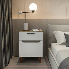 Yöpöytä, Asir, 45x36,8x63 cm, valkoinen/ruskea hinta ja tiedot | Yöpöydät | hobbyhall.fi