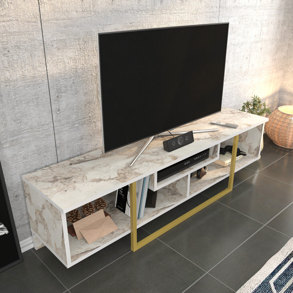 TV-taso, Asir, 150x35,2x40 cm, kulta/valkoinen hinta ja tiedot | TV-tasot | hobbyhall.fi
