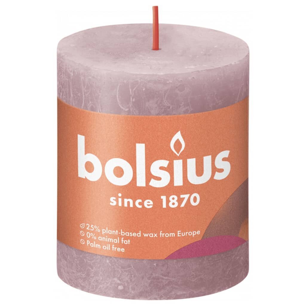 Bolsius Pilarikynttilät Shine 4 kpl rustiikkinen 80x68 mm samea ruusu hinta ja tiedot | Kynttilät ja kynttilänjalat | hobbyhall.fi