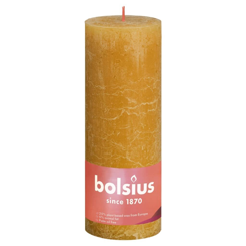 Bolsius Pilarikynttilät Shine 4 kpl 190x68 mm hunajakennon keltainen hinta ja tiedot | Kynttilät ja kynttilänjalat | hobbyhall.fi