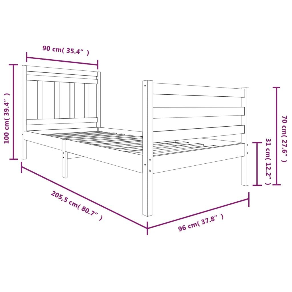 vidaXL Sängynrunko valkoinen täysi puu 90x200 cm hinta ja tiedot | Sängyt | hobbyhall.fi