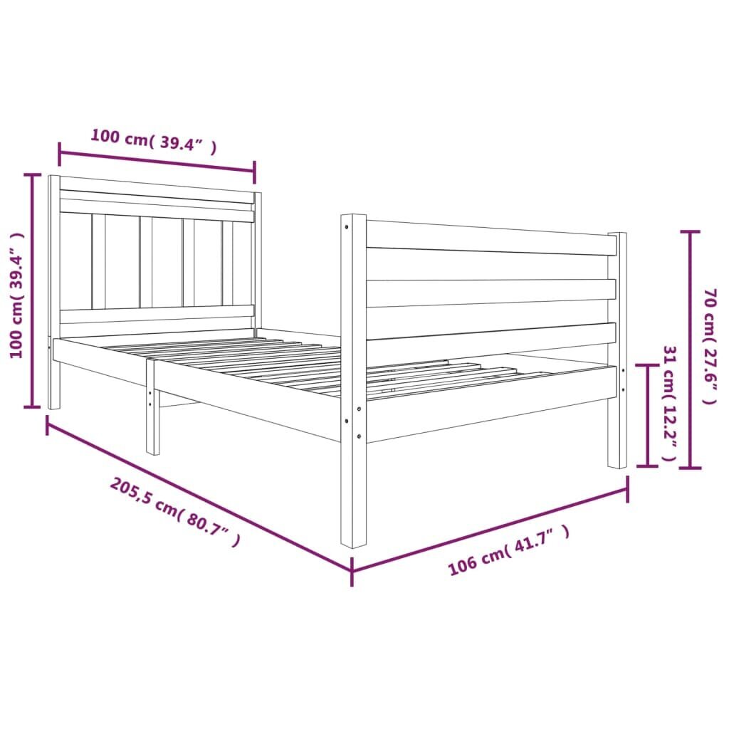 vidaXL Sängynrunko täysi puu 100x200 cm hinta ja tiedot | Sängyt | hobbyhall.fi