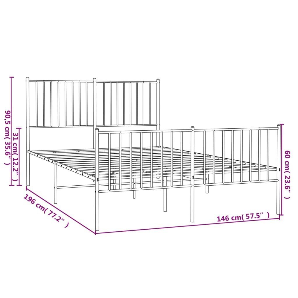 vidaXL Metallinen sängynrunko päädyillä valkoinen 140x190 cm hinta ja tiedot | Sängyt | hobbyhall.fi