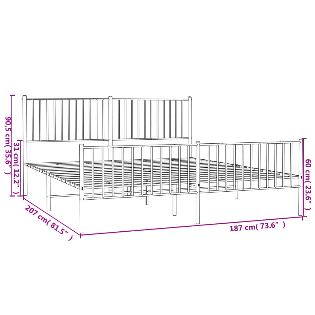 vidaXL Metallinen sängynrunko päädyillä valkoinen 180x200 cm hinta ja tiedot | Sängyt | hobbyhall.fi