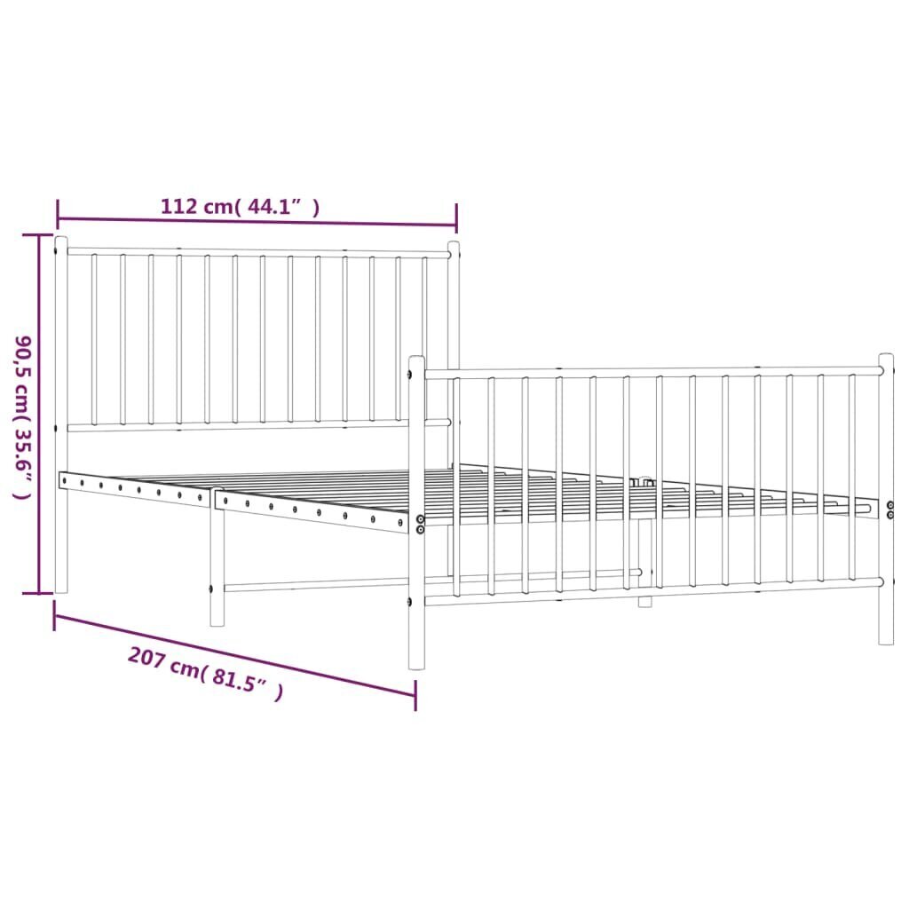 vidaXL Metallinen sängynrunko päädyillä valkoinen 107x203 cm hinta ja tiedot | Sängyt | hobbyhall.fi