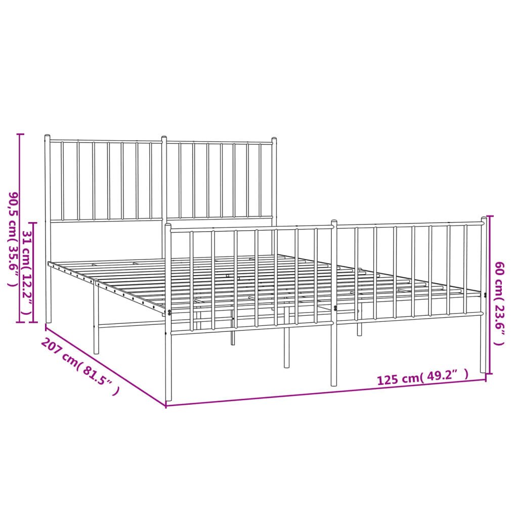 vidaXL Metallinen sängynrunko päädyillä valkoinen 120x200 cm hinta ja tiedot | Sängyt | hobbyhall.fi