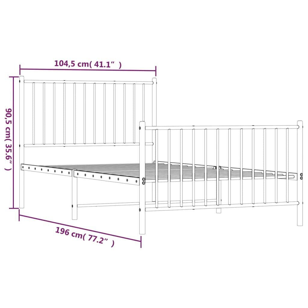 vidaXL Metallinen sängynrunko päädyillä valkoinen 100x190 cm hinta ja tiedot | Sängyt | hobbyhall.fi