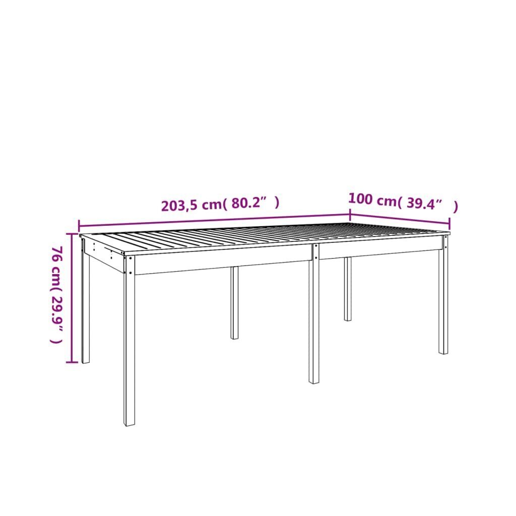 vidaXL Puutarhapöytä harmaa 203,5x100x76 cm täysi mänty hinta ja tiedot | Puutarhapöydät | hobbyhall.fi