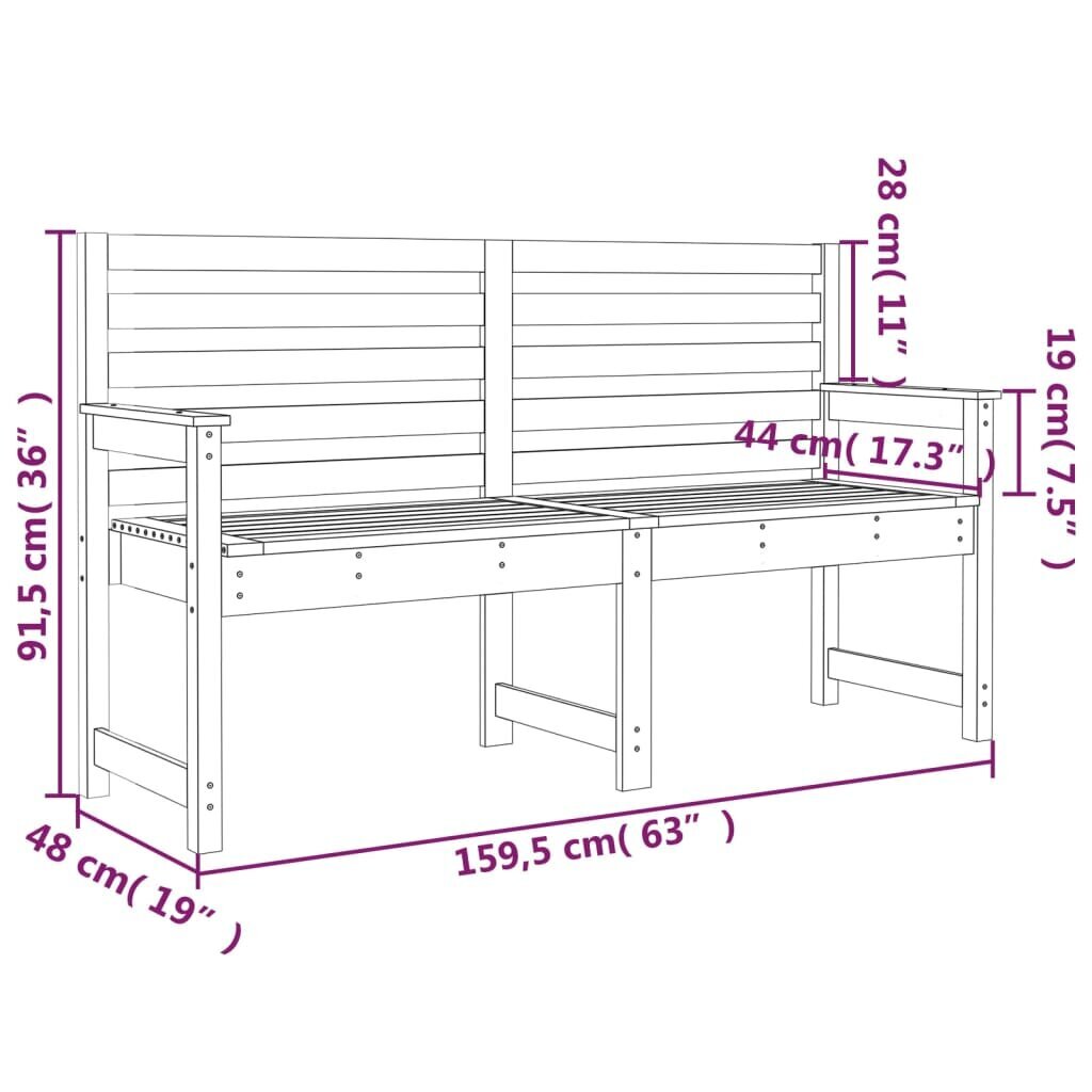 vidaXL Puutarhapenkki harmaa 159,5x48x91,5 cm täysi mänty hinta ja tiedot | Puutarhapenkit | hobbyhall.fi