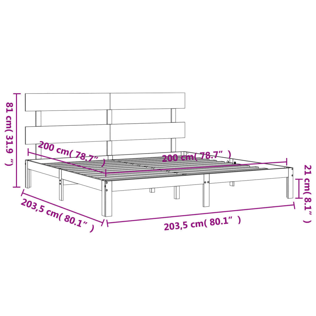 vidaXL Sängynrunko päädyllä hunajanruskea 200x200 cm täysi puu hinta ja tiedot | Sängyt | hobbyhall.fi