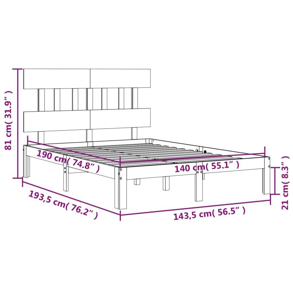 vidaXL Sängynrunko päädyllä valkoinen 140x190 cm täysi puu hinta ja tiedot | Sängyt | hobbyhall.fi