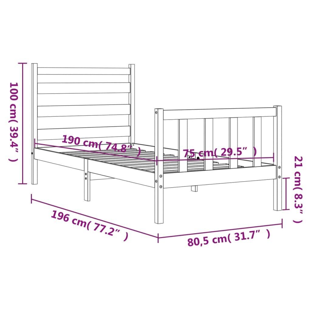 vidaXL Sängynrunko päädyllä 2FT6 Small Single täysi puu hinta ja tiedot | Sängyt | hobbyhall.fi