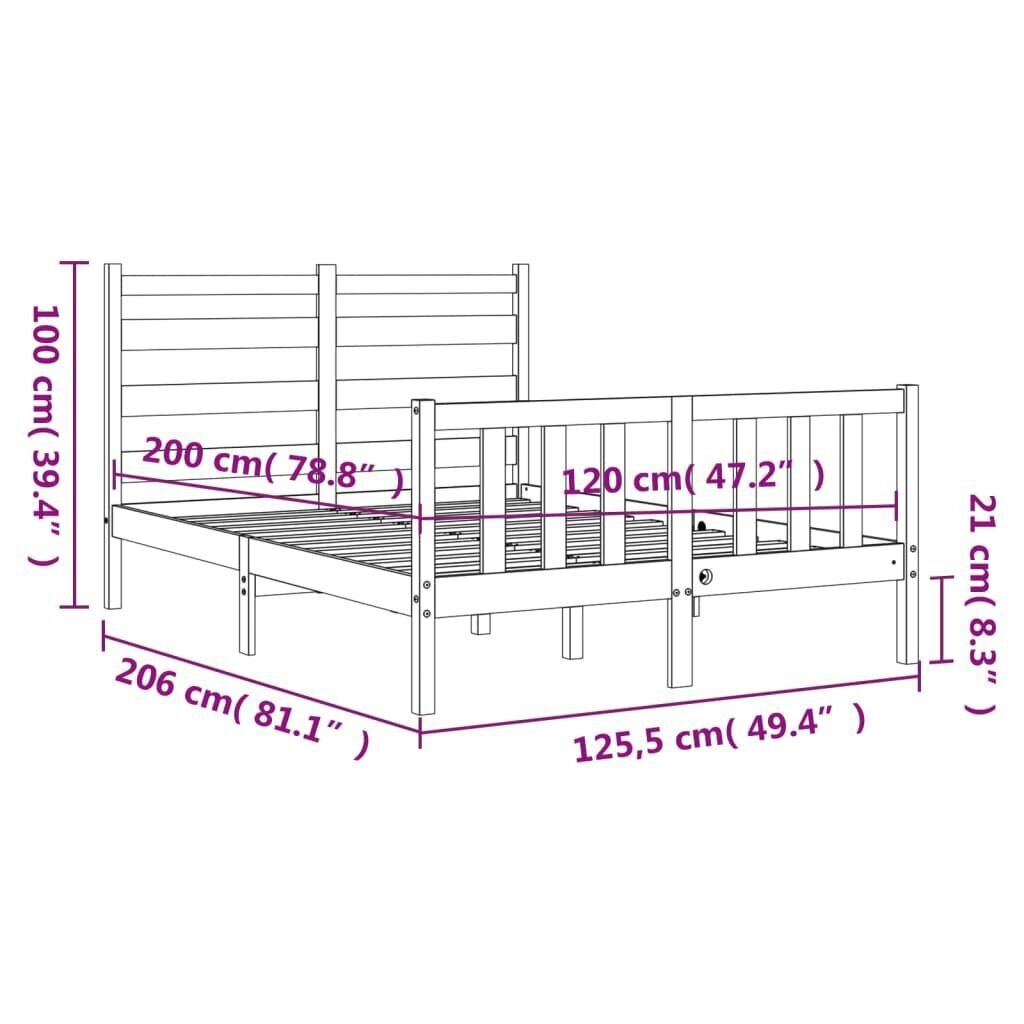 vidaXL Sängynrunko päädyllä 120x200 cm täysi puu hinta ja tiedot | Sängyt | hobbyhall.fi