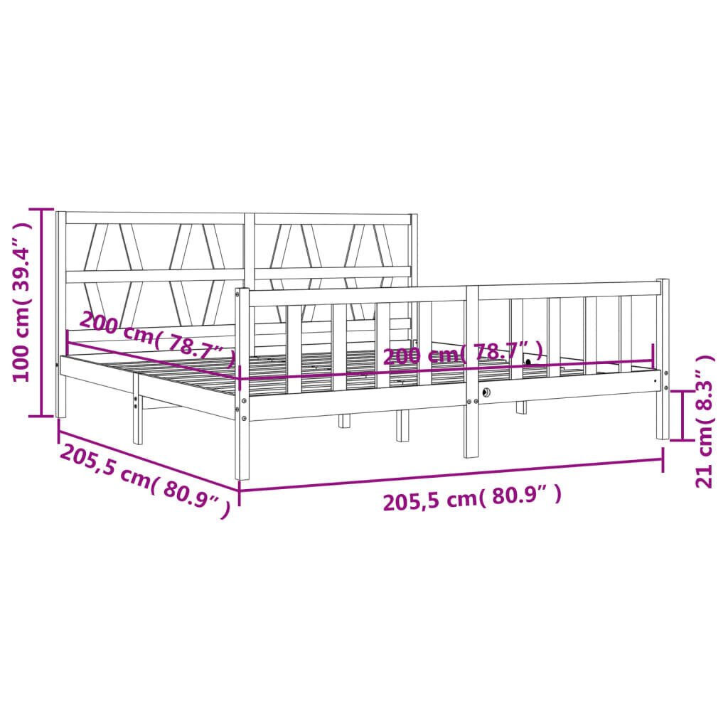 vidaXL Sängynrunko päädyllä 200x200 cm täysi puu hinta ja tiedot | Sängyt | hobbyhall.fi