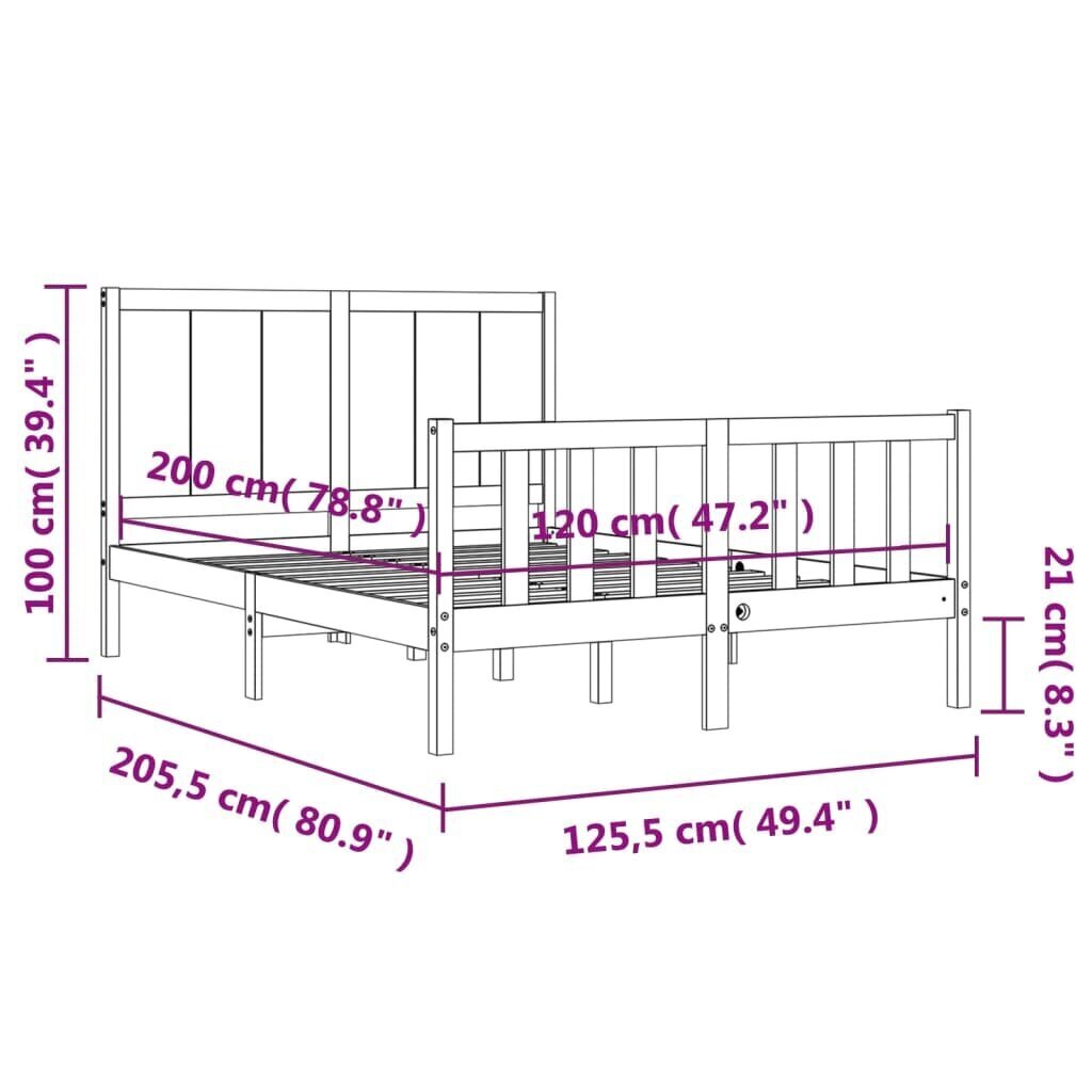 vidaXL Sängynrunko päädyllä musta 120x200 cm täysi puu hinta ja tiedot | Sängyt | hobbyhall.fi