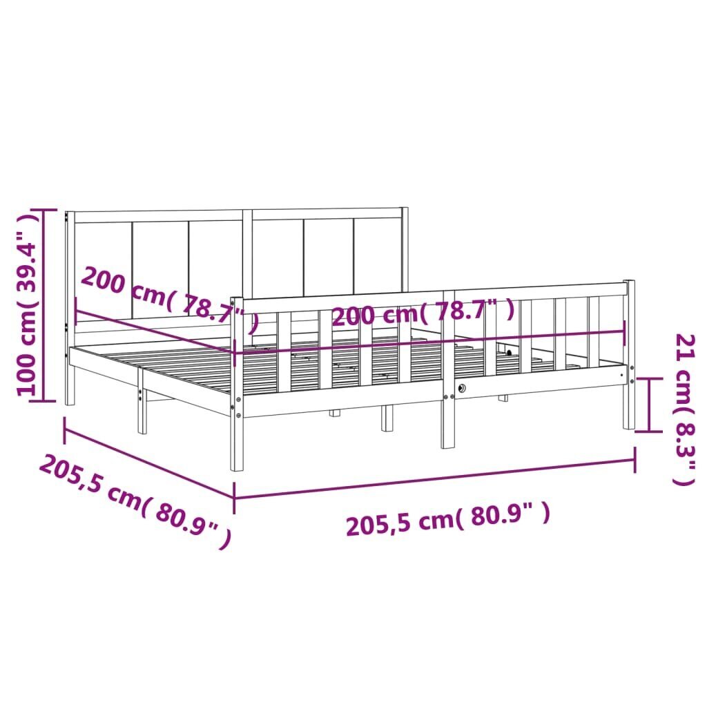 vidaXL Sängynrunko päädyllä hunajanruskea 200x200 cm täysi puu hinta ja tiedot | Sängyt | hobbyhall.fi