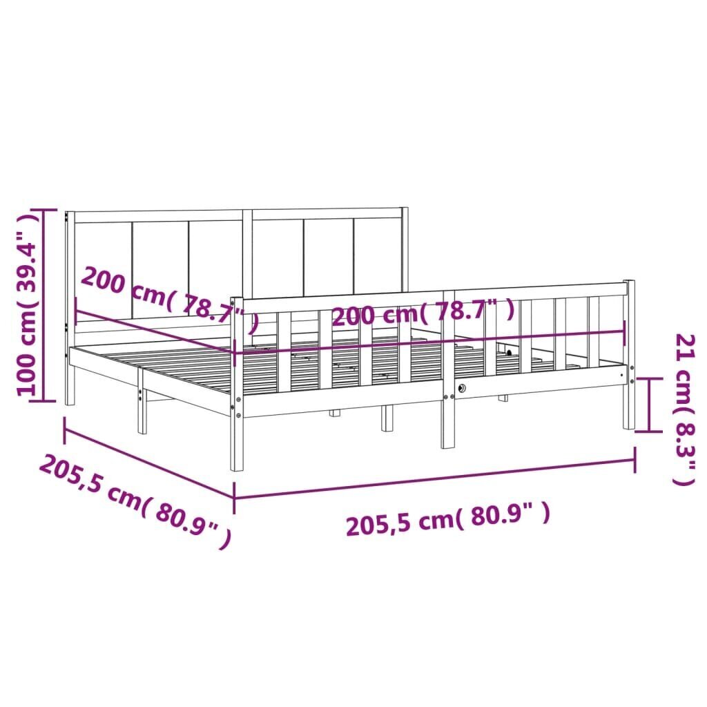 vidaXL Sängynrunko päädyllä musta 200x200 cm täysi puu hinta ja tiedot | Sängyt | hobbyhall.fi