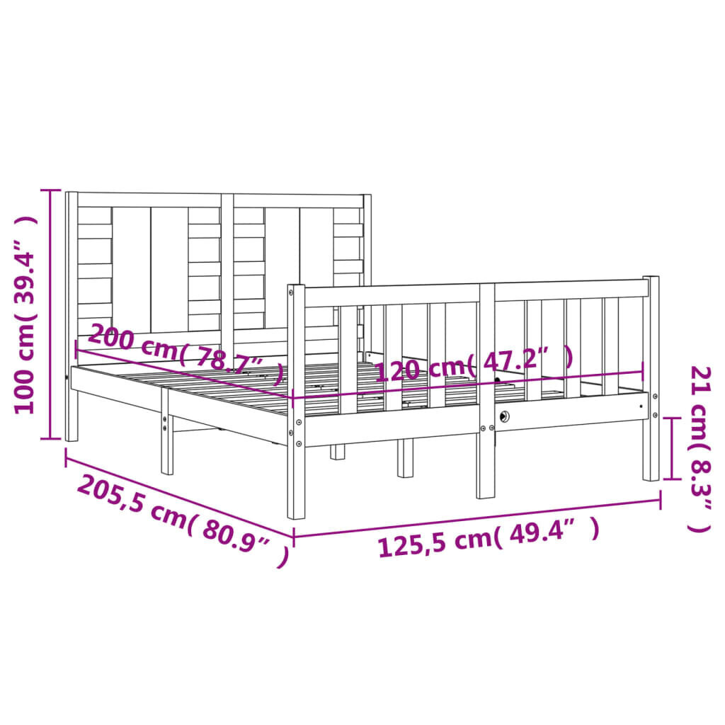 vidaXL Sängynrunko päädyllä 120x200 cm täysi puu hinta ja tiedot | Sängyt | hobbyhall.fi