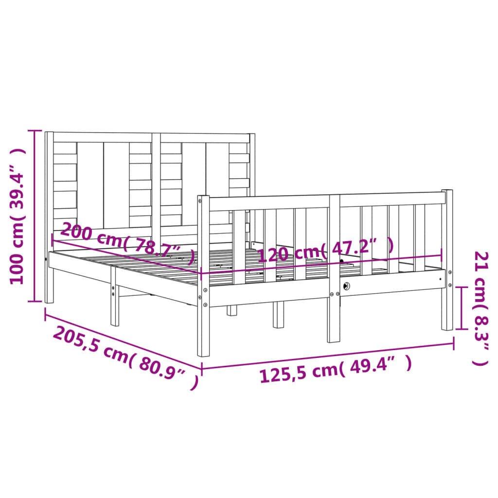 vidaXL Sängynrunko päädyllä valkoinen 120x200 cm täysi puu hinta ja tiedot | Sängyt | hobbyhall.fi