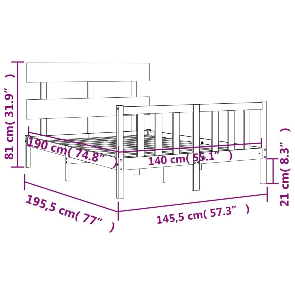 vidaXL Sängynrunko päädyllä 140x190 cm täysi puu hinta ja tiedot | Sängyt | hobbyhall.fi