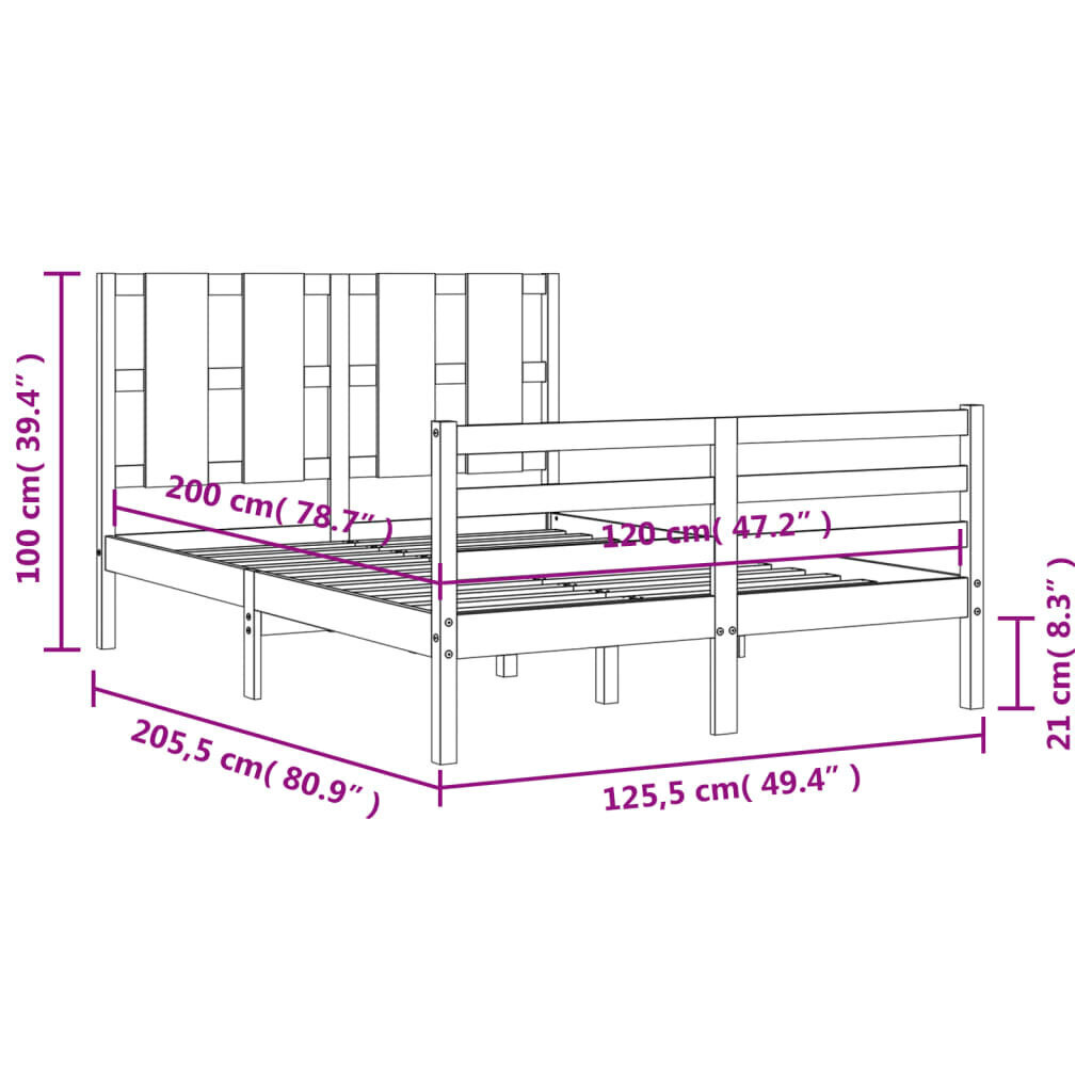 vidaXL Sängynrunko päädyllä 120x200 cm täysi puu hinta ja tiedot | Sängyt | hobbyhall.fi