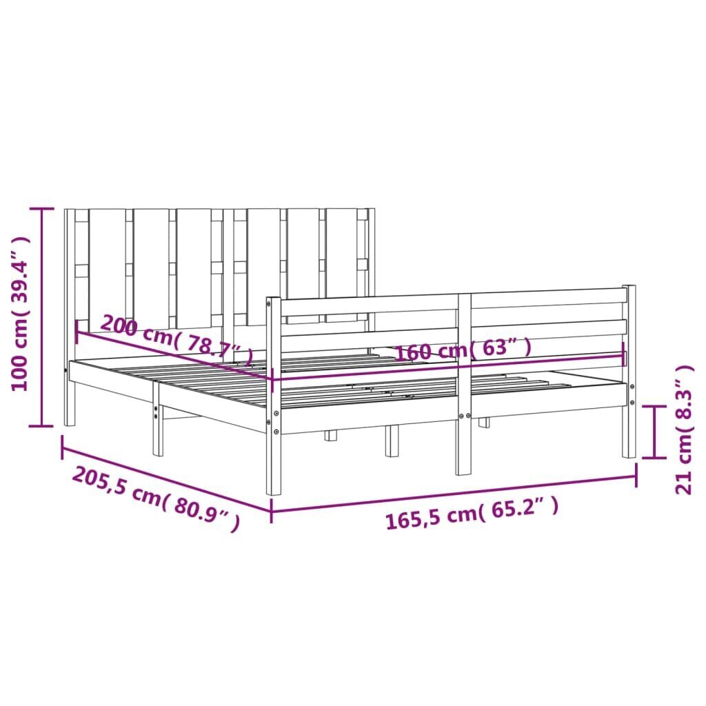 vidaXL Sängynrunko päädyllä 160x200 cm täysi mänty hinta ja tiedot | Sängyt | hobbyhall.fi