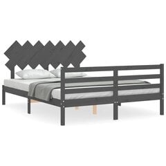 vidaXL Sängynrunko päädyllä harmaa 140x190 cm täysi puu hinta ja tiedot | Sängyt | hobbyhall.fi