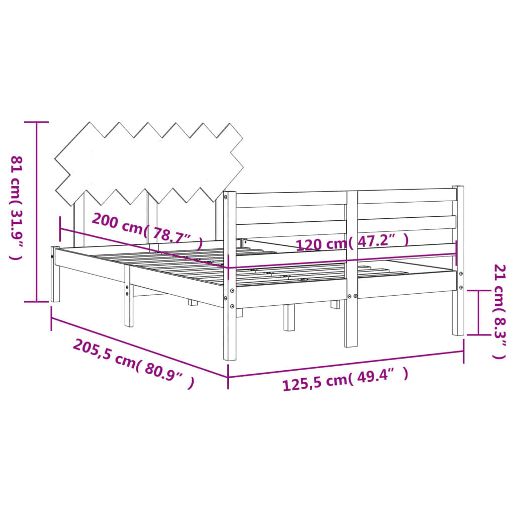 vidaXL Sängynrunko päädyllä valkoinen 120x200 cm täysi puu hinta ja tiedot | Sängyt | hobbyhall.fi