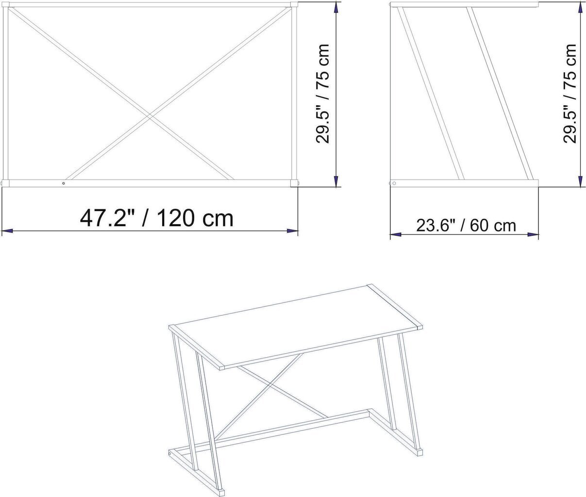 Pöytä, Asir, 114x60x75 cm, musta/valkoinen hinta ja tiedot | Tietokonepöydät ja työpöydät | hobbyhall.fi