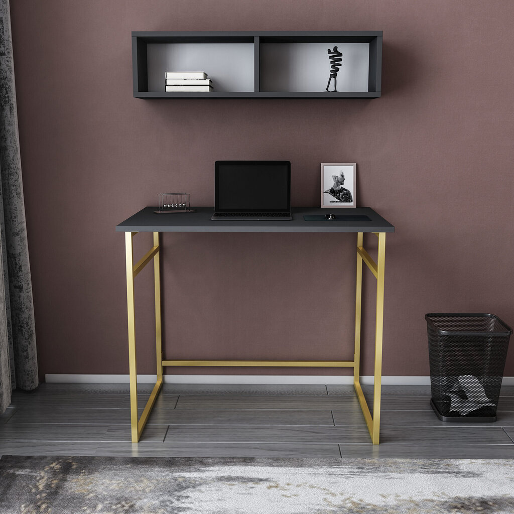 Pöytä, Asir, 90x60x75 cm, kulta/harmaa hinta ja tiedot | Tietokonepöydät ja työpöydät | hobbyhall.fi