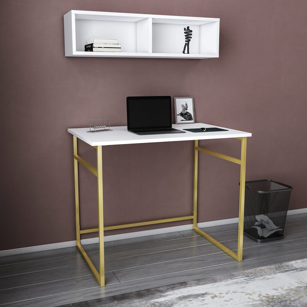 Pöytä, Asir, 90x60x75 cm, kulta/valkoinen hinta ja tiedot | Tietokonepöydät ja työpöydät | hobbyhall.fi