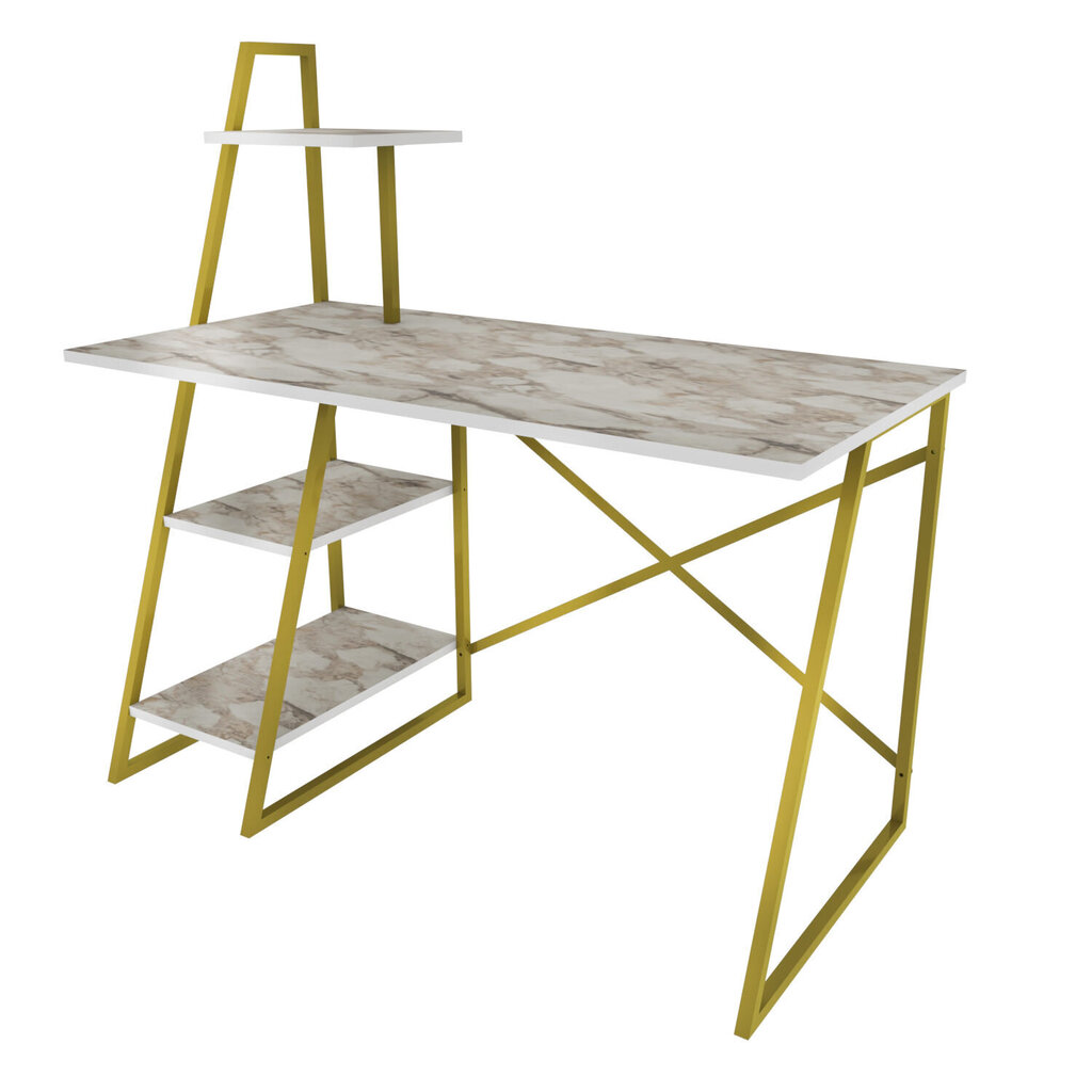 Pöytä, Asir, 120x60x120 cm, valkoinen/kulta hinta ja tiedot | Tietokonepöydät ja työpöydät | hobbyhall.fi