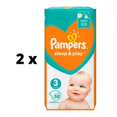 Vaipat PAMPERS Sleep&Play Value Pack 3 koko 6 - 10 kg, 58 kpl. x 2 kpl. paketti hinta ja tiedot | Vaipat | hobbyhall.fi