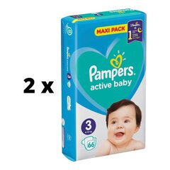 Vaipat PAMPERS Active Baby Maxi Pack, koko 3, 6-10kg, 66 kpl. x 2 kpl. paketti hinta ja tiedot | Vaipat | hobbyhall.fi