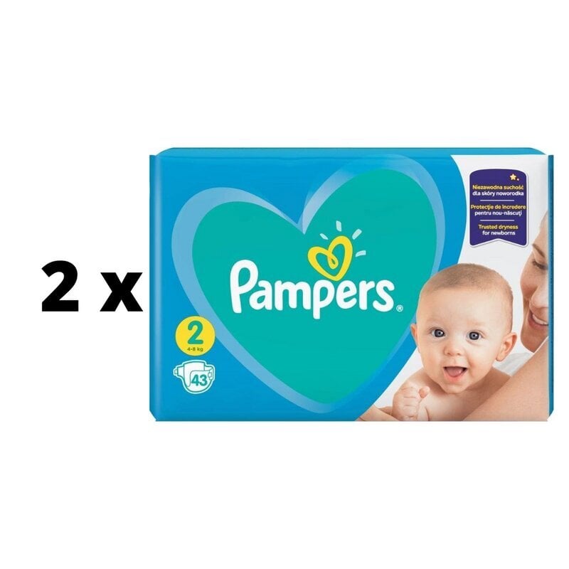 Vaipat PAMPERS New Baby, Pieni pakkaus 2 kokoa +, 4-8kg, 43 kpl. x 2 kpl. paketti hinta ja tiedot | Vaipat | hobbyhall.fi