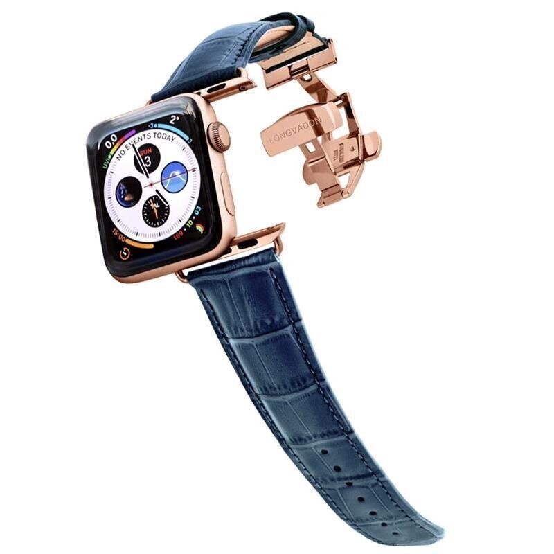 Apple Watch vaihtoranneke Longvadon (42 mm / 44 mm), LVNAVY42/44GOLD hinta ja tiedot | Älykellojen ja aktiivisuusrannekkeiden lisätarvikkeet | hobbyhall.fi