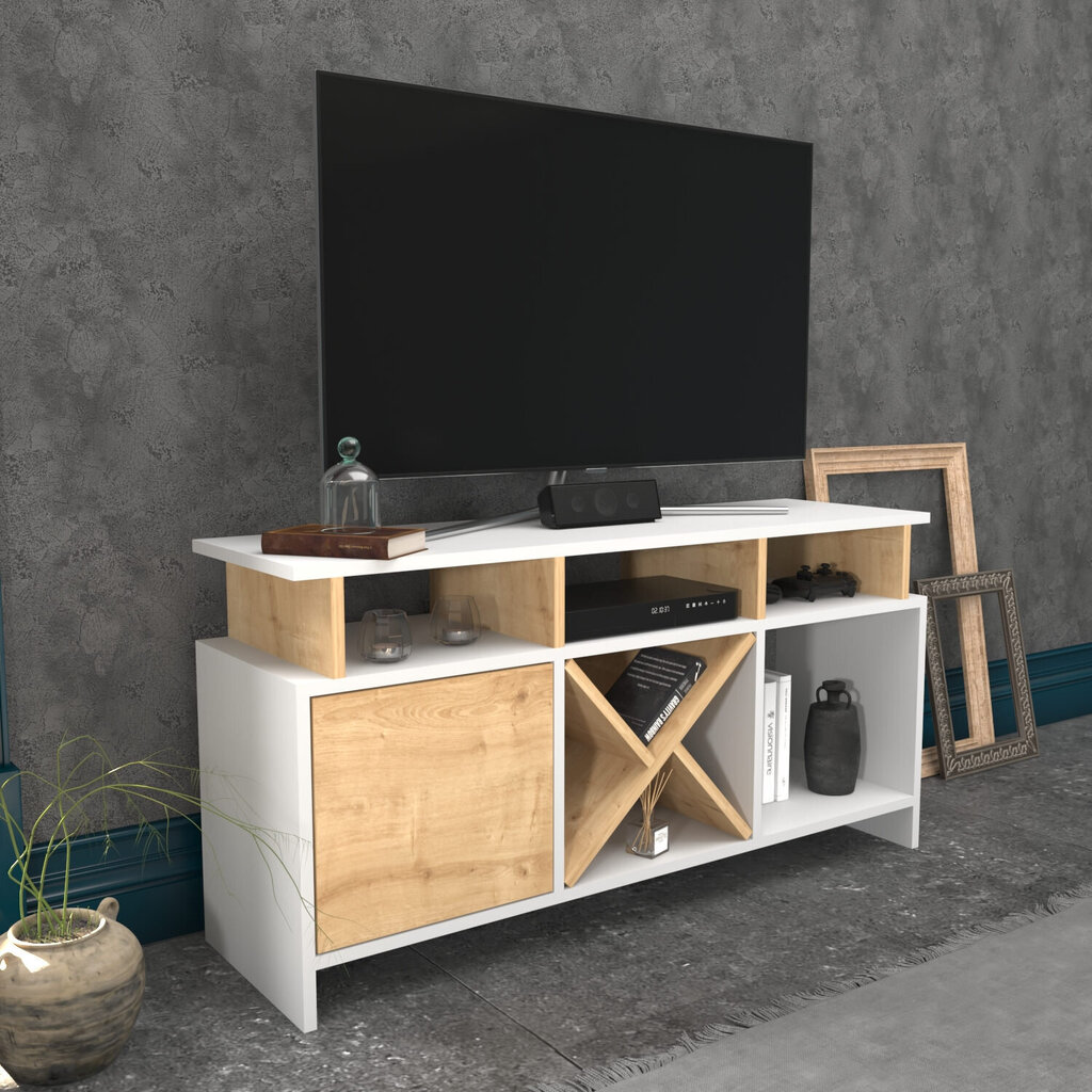 TV-taso, Asir, 120x29,9x60,6 cm, valkoinen/beige hinta ja tiedot | TV-tasot | hobbyhall.fi