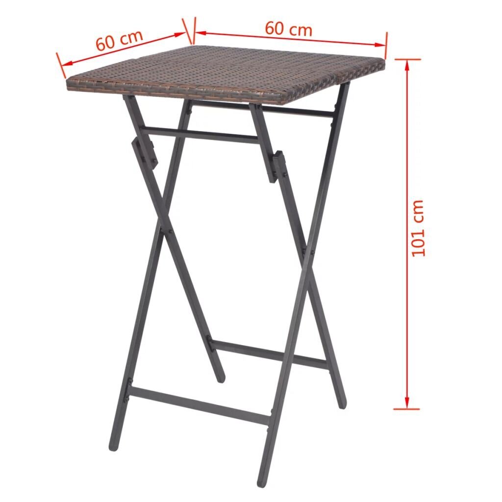 vidaXL 3-osainen Kokoontaittuva puutarhakalustesetti, ruskea hinta ja tiedot | Puutarhakalusteet | hobbyhall.fi