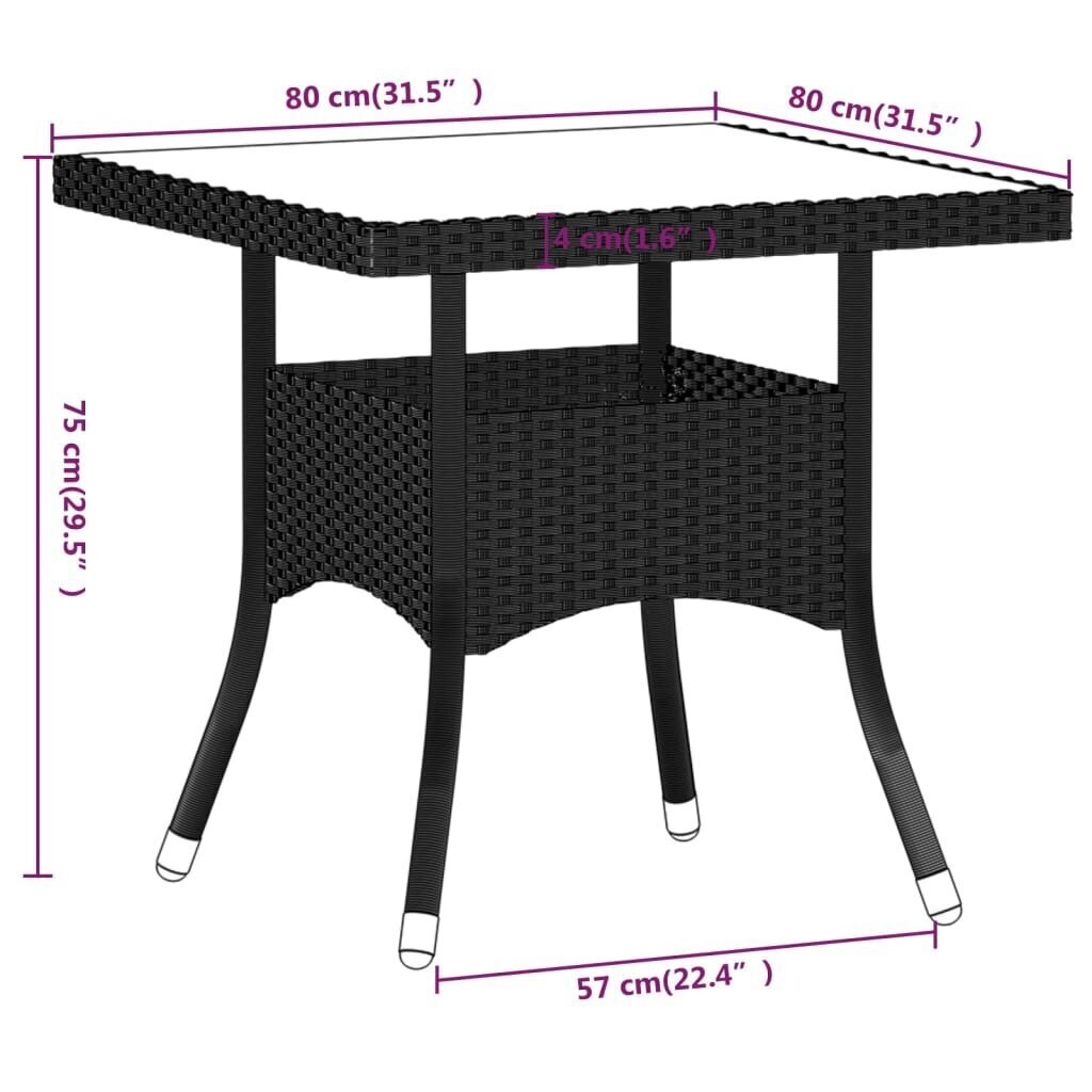 vidaXL 5-osainen Ulkoruokailuryhmä polyrottinki/täysi akasiapuu musta hinta ja tiedot | Puutarhakalusteet | hobbyhall.fi