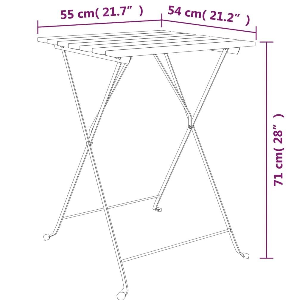 vidaXL 3-osainen Kokoontaitettava puutarhakalustesetti täysi tiikki ja teräs hinta ja tiedot | Puutarhakalusteet | hobbyhall.fi