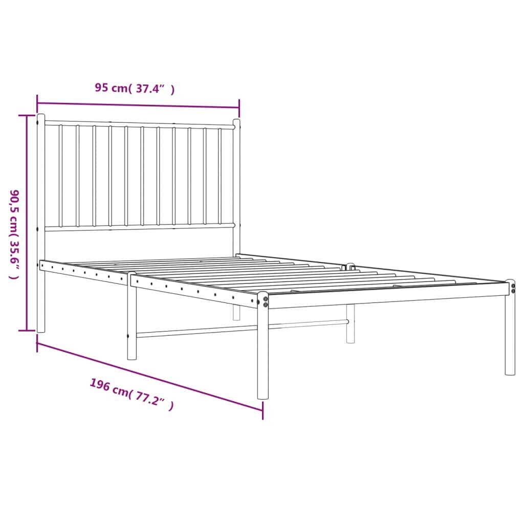 vidaXL Metallinen sängynrunko päädyllä musta 90x190 cm hinta ja tiedot | Sängyt | hobbyhall.fi