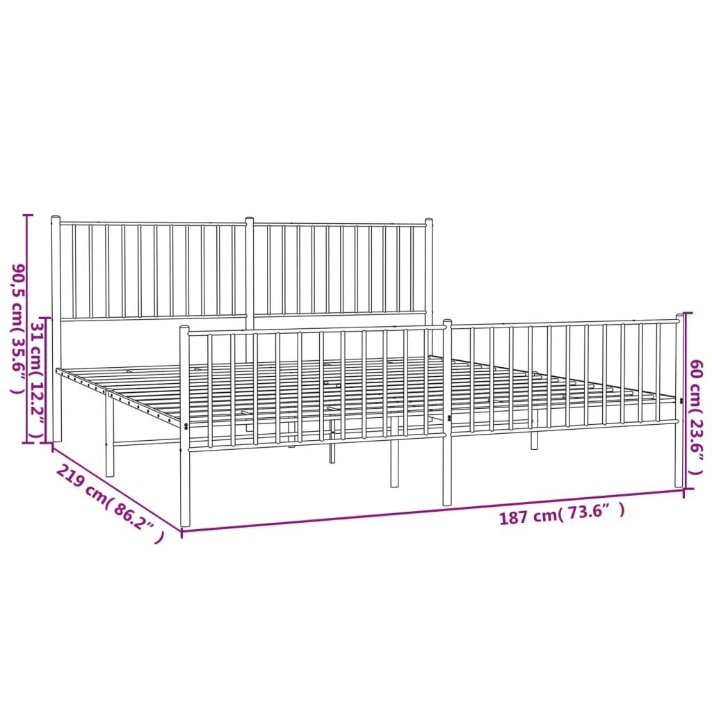 vidaXL Metallinen sängynrunko päädyillä musta 183x213 cm hinta ja tiedot | Sängyt | hobbyhall.fi