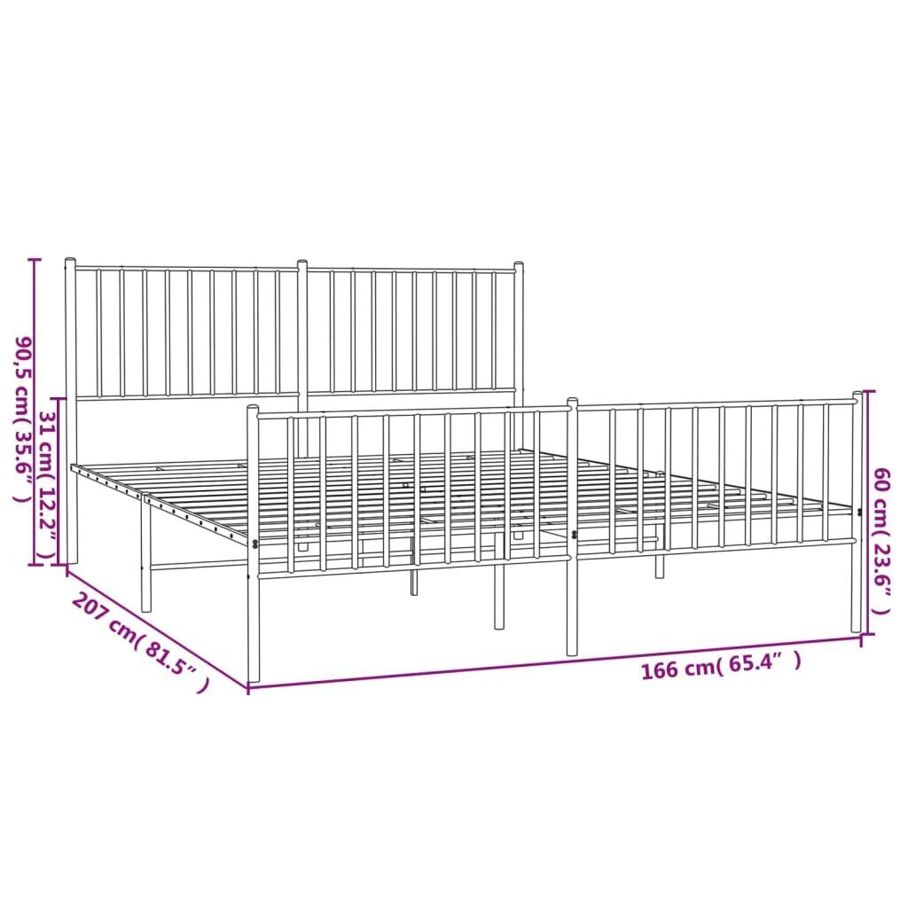 vidaXL Metallinen sängynrunko päädyillä musta 160x200 cm hinta ja tiedot | Sängyt | hobbyhall.fi