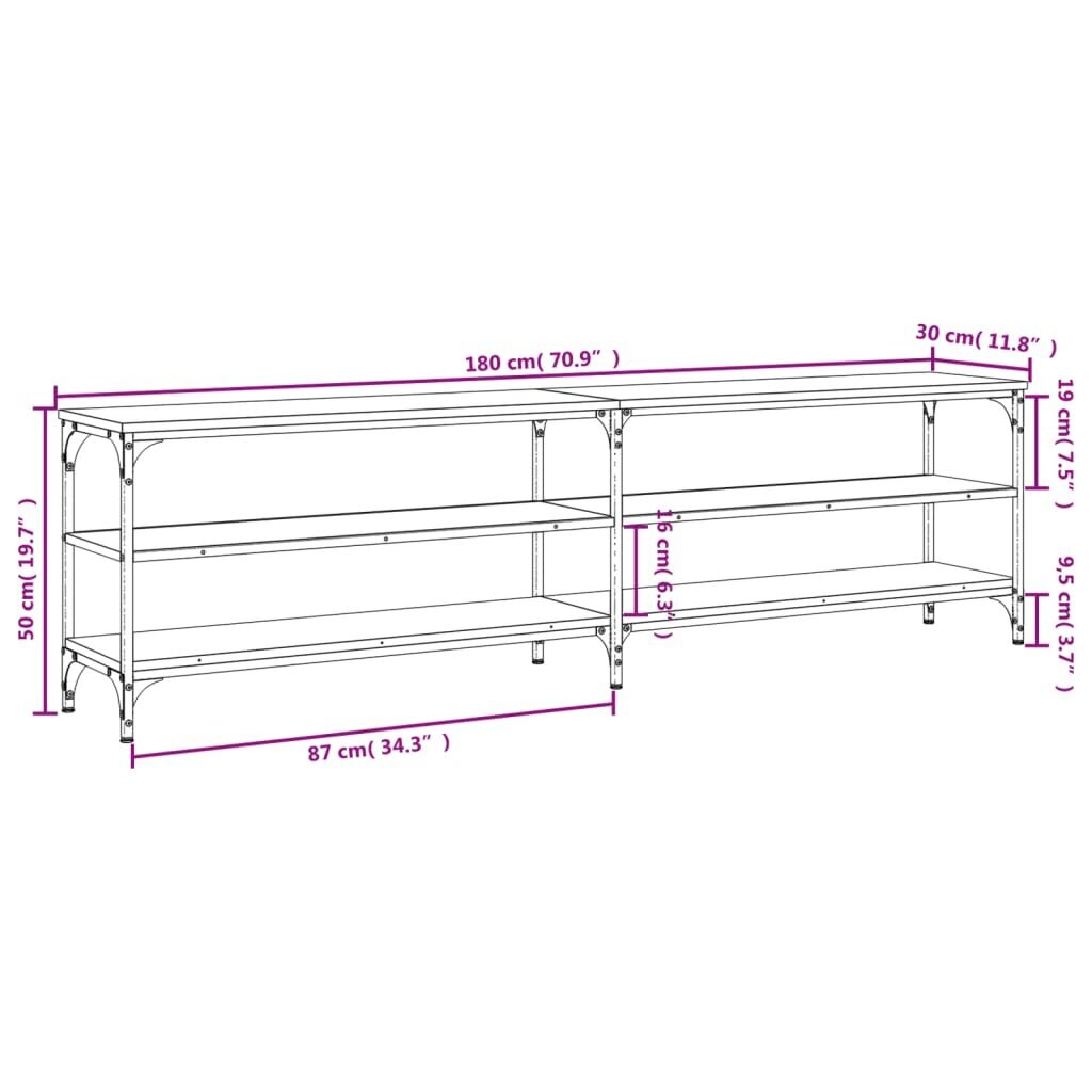 vidaXL TV-taso ruskea tammi 180x30x50 cm tekninen puu ja metalli hinta ja tiedot | TV-tasot | hobbyhall.fi