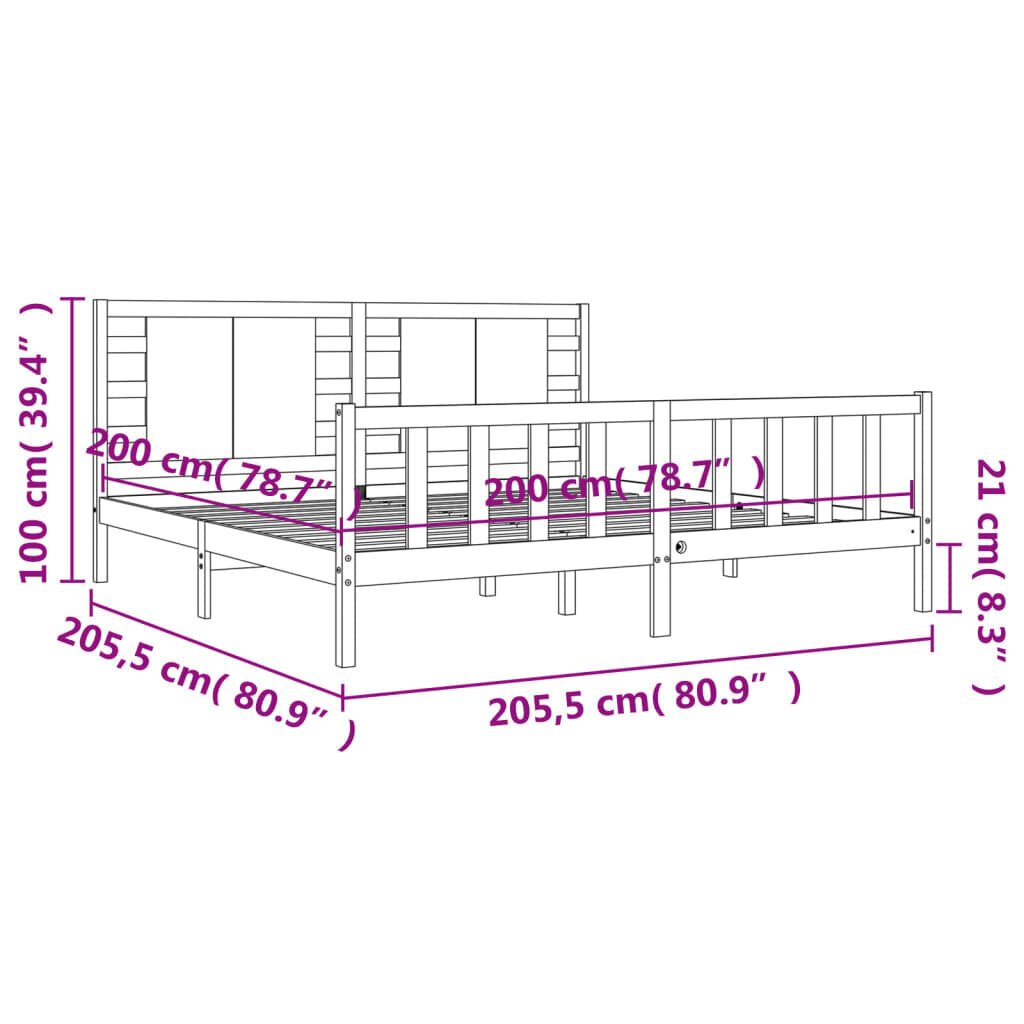 vidaXL Sängynrunko päädyllä 200x200 cm täysi puu hinta ja tiedot | Sängyt | hobbyhall.fi