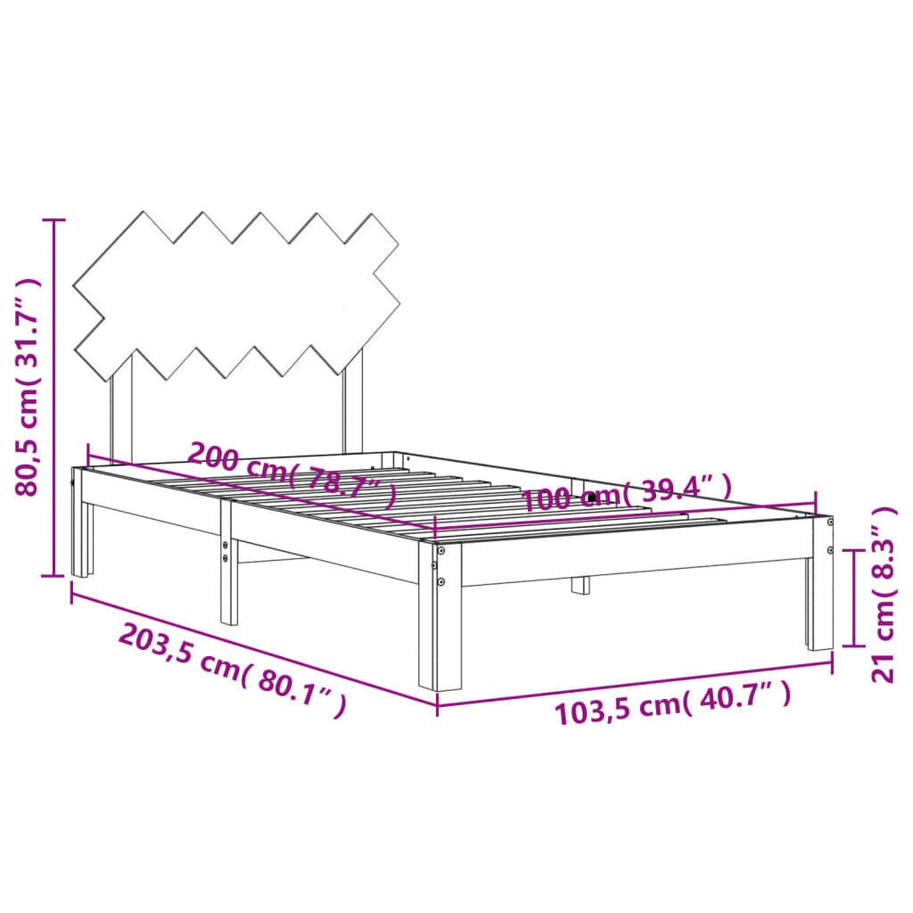 vidaXL Sängynrunko päädyllä valkoinen 100x200 cm täysi puu hinta ja tiedot | Sängyt | hobbyhall.fi