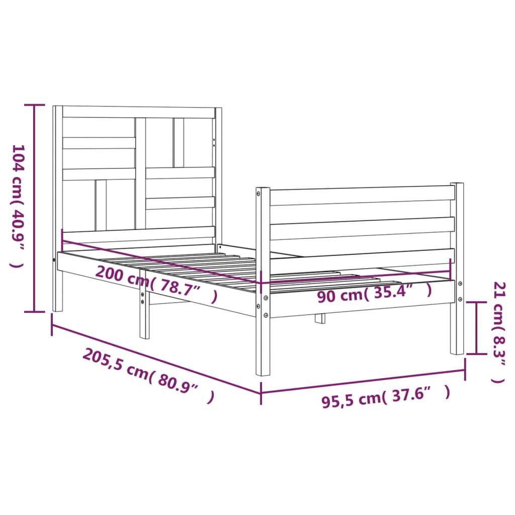 vidaXL Sängynrunko päädyllä 90x200 cm täysi puu hinta ja tiedot | Sängyt | hobbyhall.fi