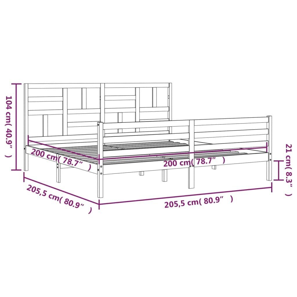 vidaXL Sängynrunko päädyllä harmaa 200x200 cm täysi puu hinta ja tiedot | Sängyt | hobbyhall.fi